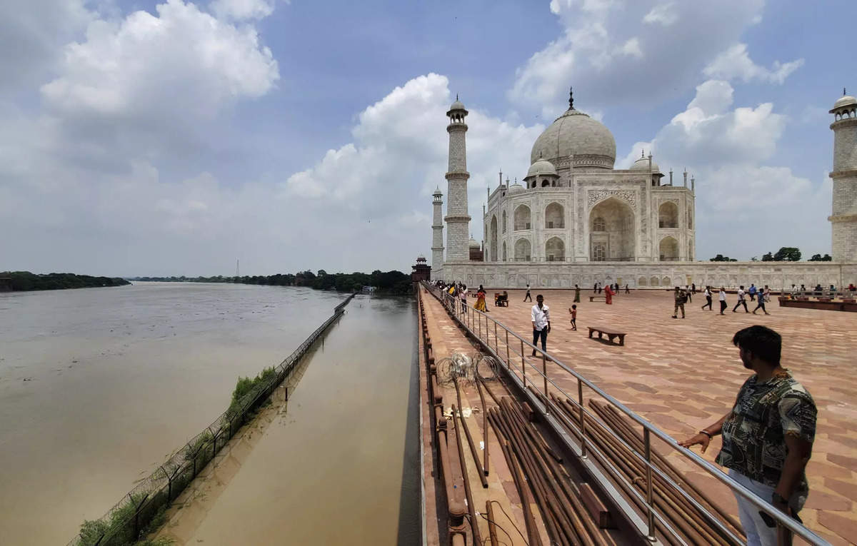 Yamuna River Reaches The Iconic Taj Mahals Outer Walls In India After